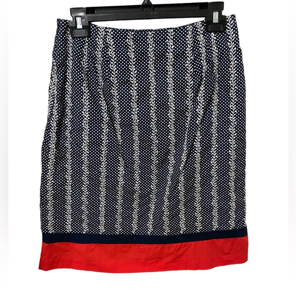 TALBOTS Red White Blue Polka Dot Embroidered Cotton Skirt 4 - Picture 4 of 6